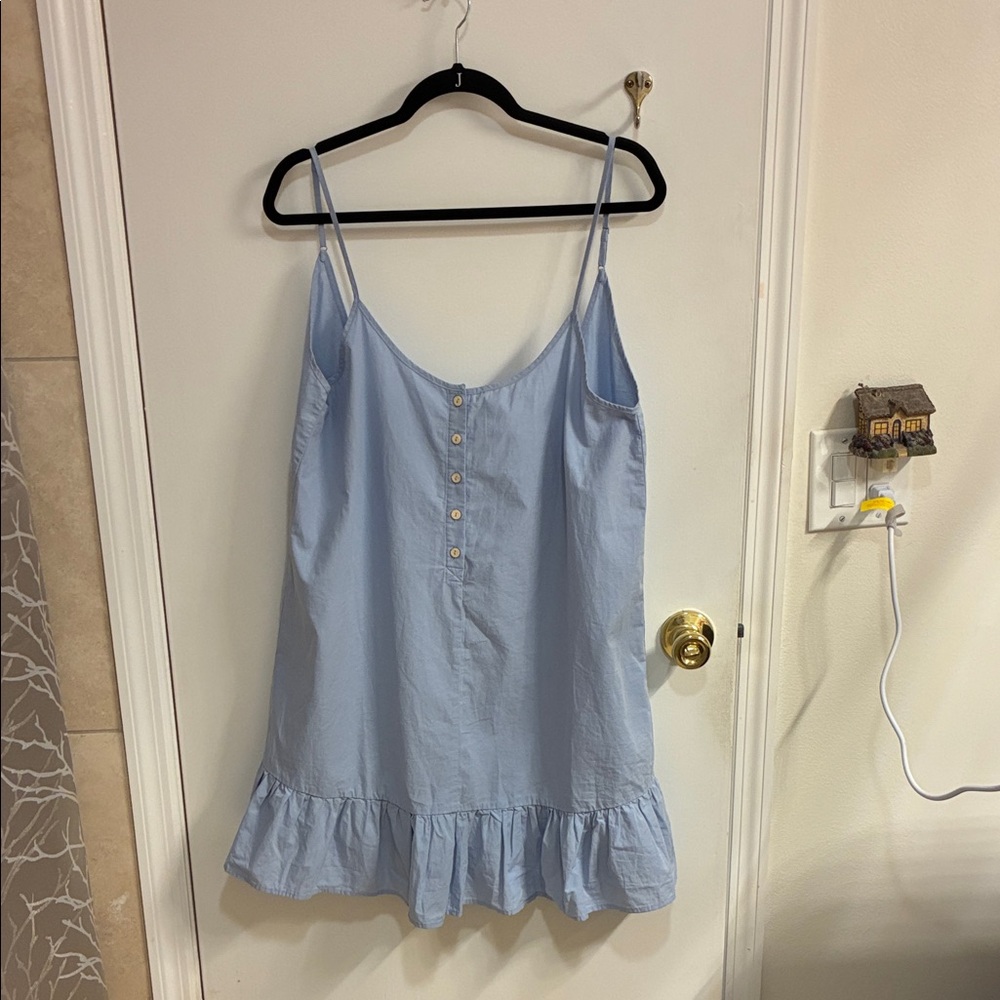 NWOT ILLA ILLA Light Blue Midi Dress with Ruffle Hem in Sz L-100% Cotton.